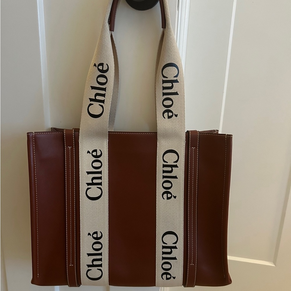 Chloe Brown Tote Bag with Cream Straps